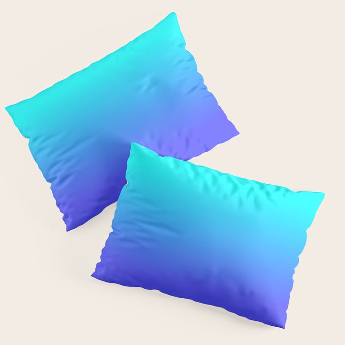 Neon Blue and Bright Neon Aqua Ombré Shade Color Fade Pillow Sham Gallery Image 3