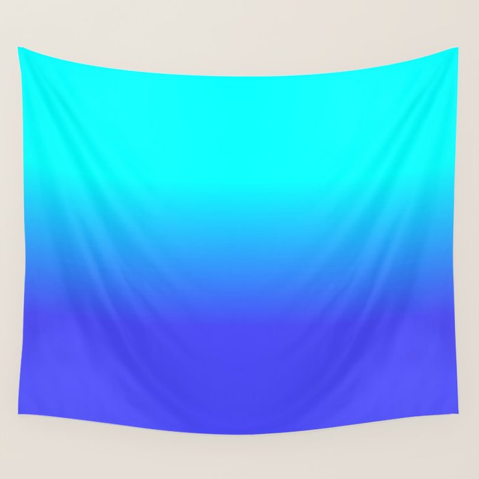 Neon Blue and Bright Neon Aqua Ombré Shade Color Fade Wall Tapestry Gallery Image 1