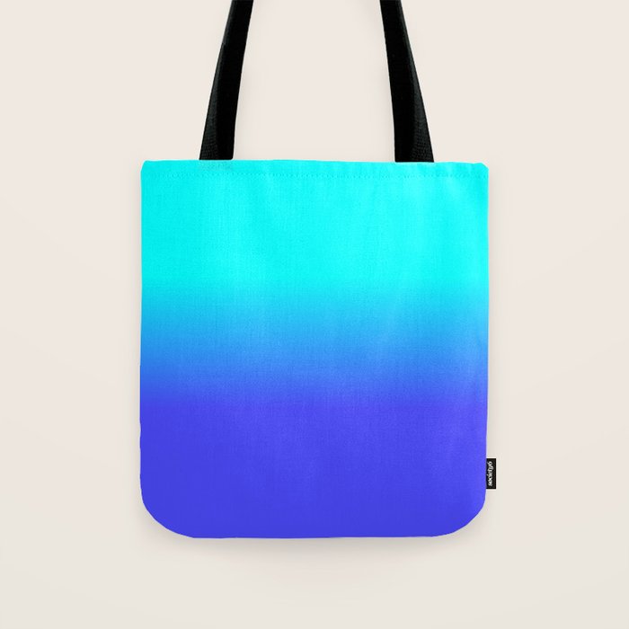 Neon Blue and Bright Neon Aqua Ombré Shade Color Fade Tote Bag Gallery Image 1