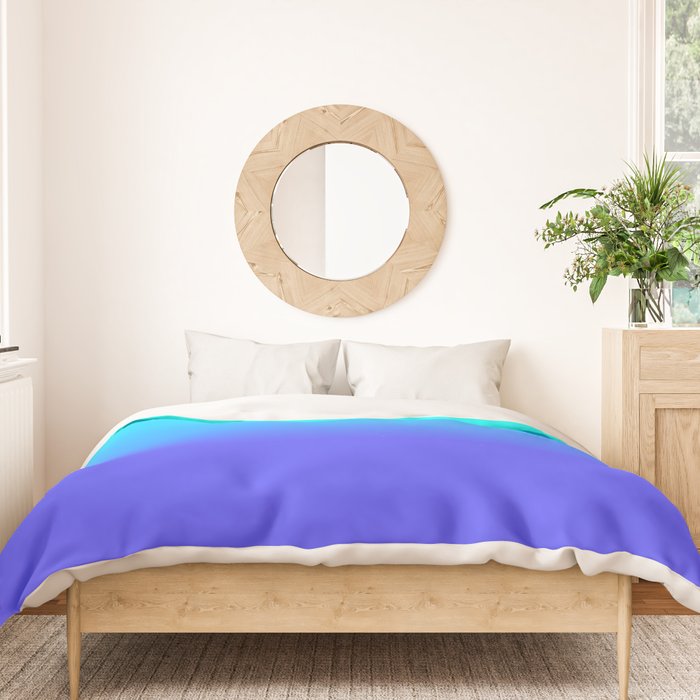 Neon Blue and Bright Neon Aqua Ombré Shade Color Fade Duvet Cover Gallery Image 3