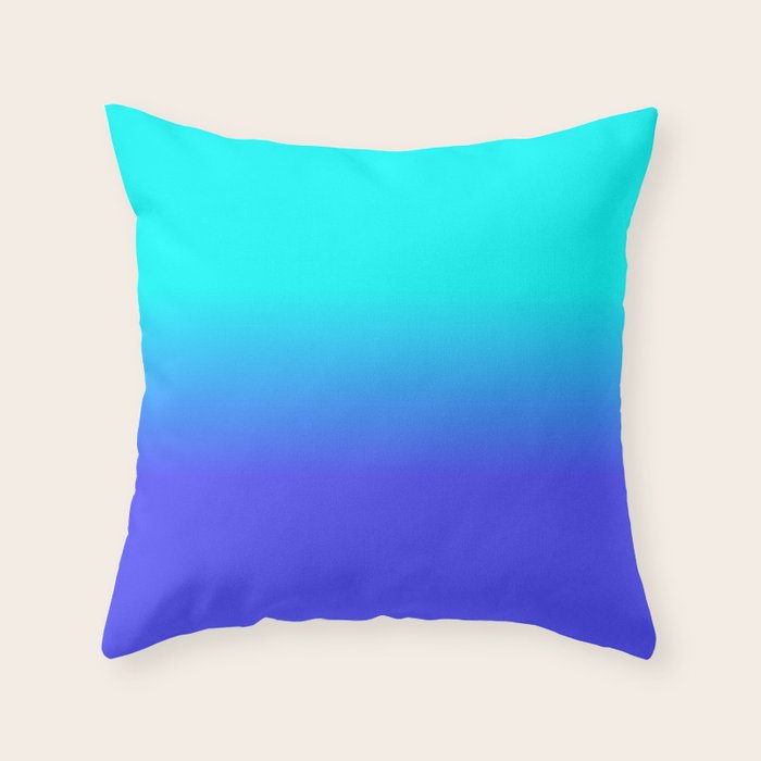Neon Blue and Bright Neon Aqua Ombré Shade Color Fade Throw Pillow Gallery Image 6
