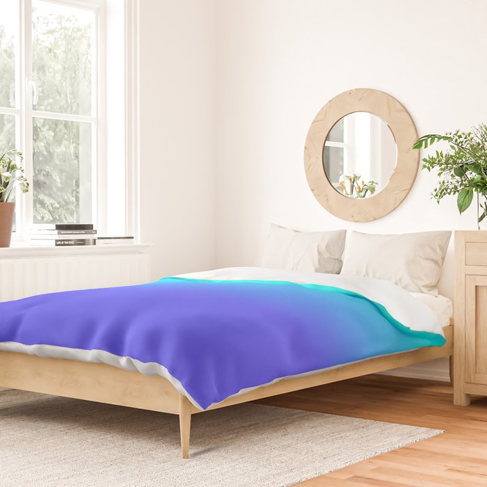 Neon Blue and Bright Neon Aqua Ombré Shade Color Fade Duvet Cover Gallery Image 2
