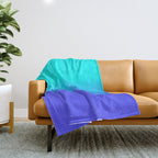 Neon Blue and Bright Neon Aqua Ombré Shade Color Fade Throw Blanket Gallery Image 1