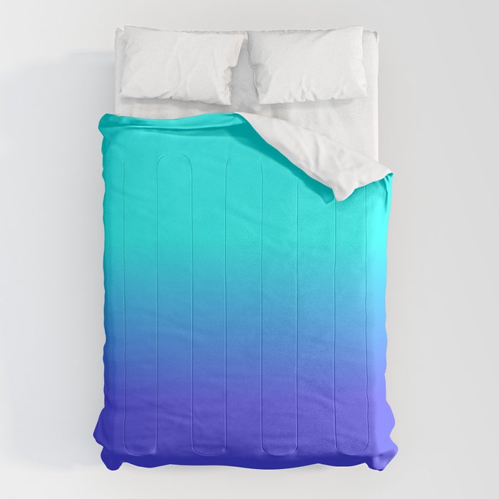 Neon Blue and Bright Neon Aqua Ombré Shade Color Fade Comforter Gallery Image 6
