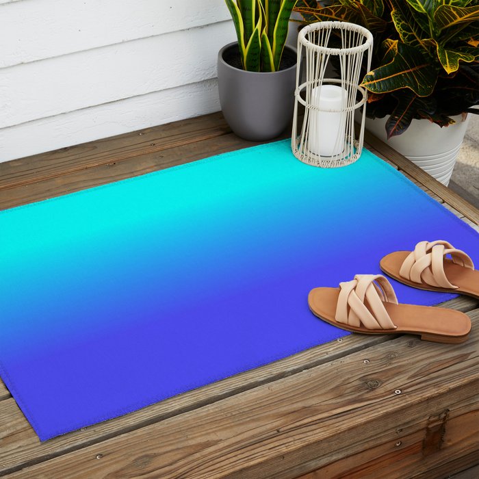 Neon Blue and Bright Neon Aqua Ombré Shade Color Fade Outdoor Rug Gallery Image 2