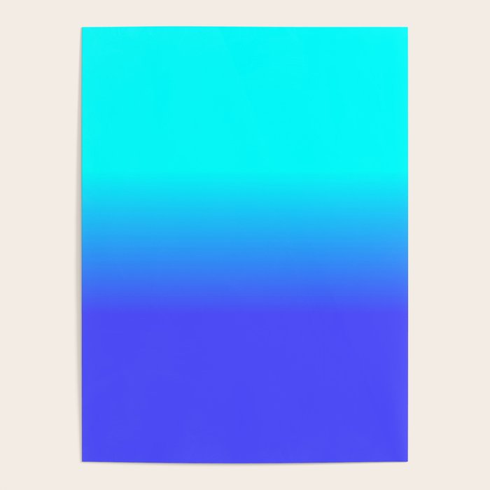 Neon Blue and Bright Neon Aqua Ombré Shade Color Fade Poster Gallery Image 1