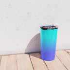 Neon Blue and Bright Neon Aqua Ombré Shade Color Fade Travel Mug Gallery Image 4