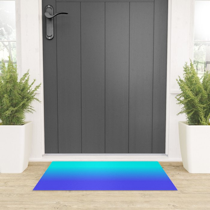 Neon Blue and Bright Neon Aqua Ombré Shade Color Fade Welcome Mat Gallery Image 3