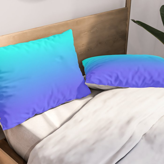 Neon Blue and Bright Neon Aqua Ombré Shade Color Fade Pillow Sham Gallery Image 2