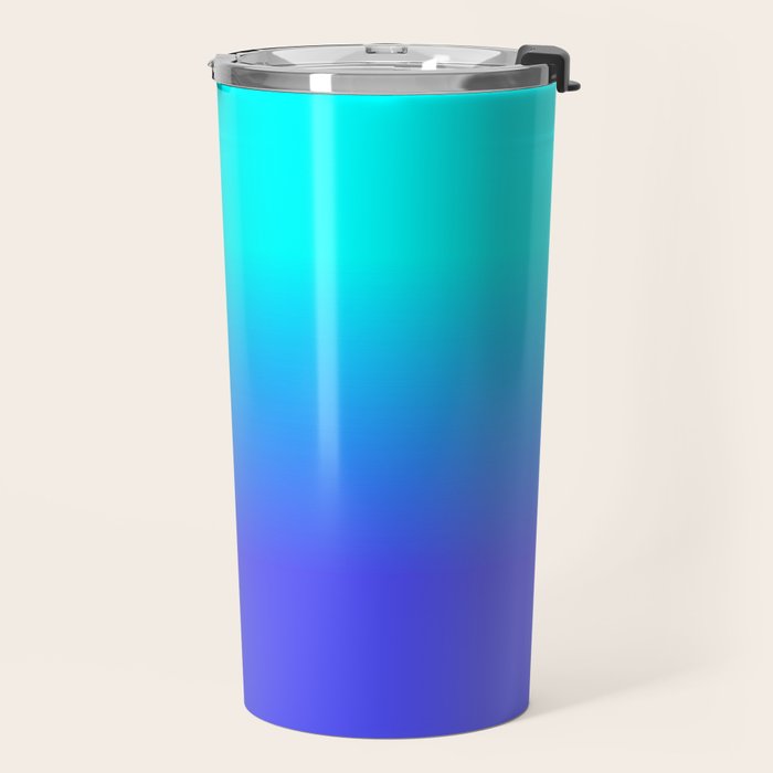 Neon Blue and Bright Neon Aqua Ombré Shade Color Fade Travel Mug Gallery Image 2