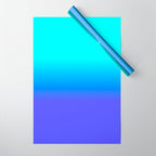 Neon Blue and Bright Neon Aqua Ombré Shade Color Fade Wrapping Paper Gallery Image 1