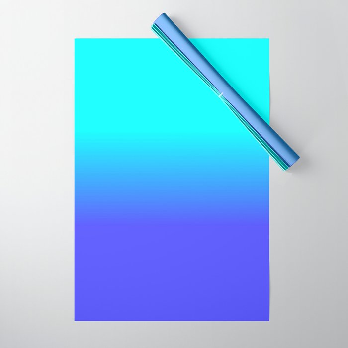 Neon Blue and Bright Neon Aqua Ombré Shade Color Fade Wrapping Paper Gallery Image 1