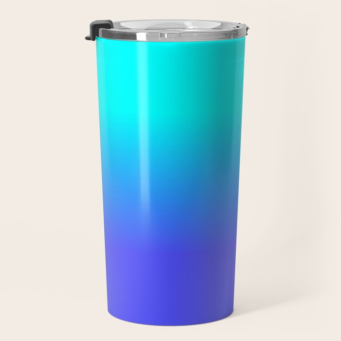 Neon Blue and Bright Neon Aqua Ombré Shade Color Fade Travel Mug Gallery Image 3