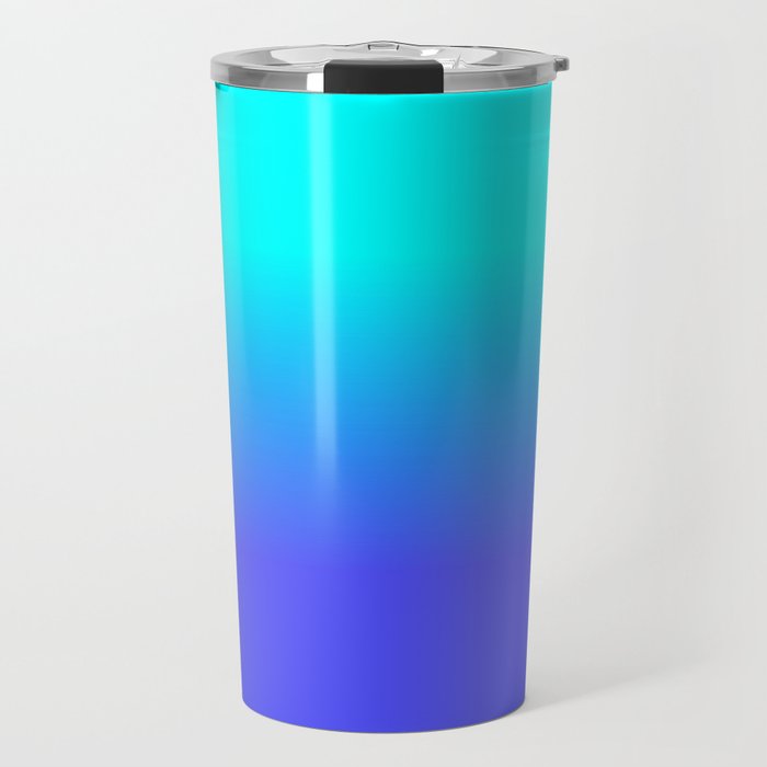 Neon Blue and Bright Neon Aqua Ombré Shade Color Fade Travel Mug Gallery Image 1