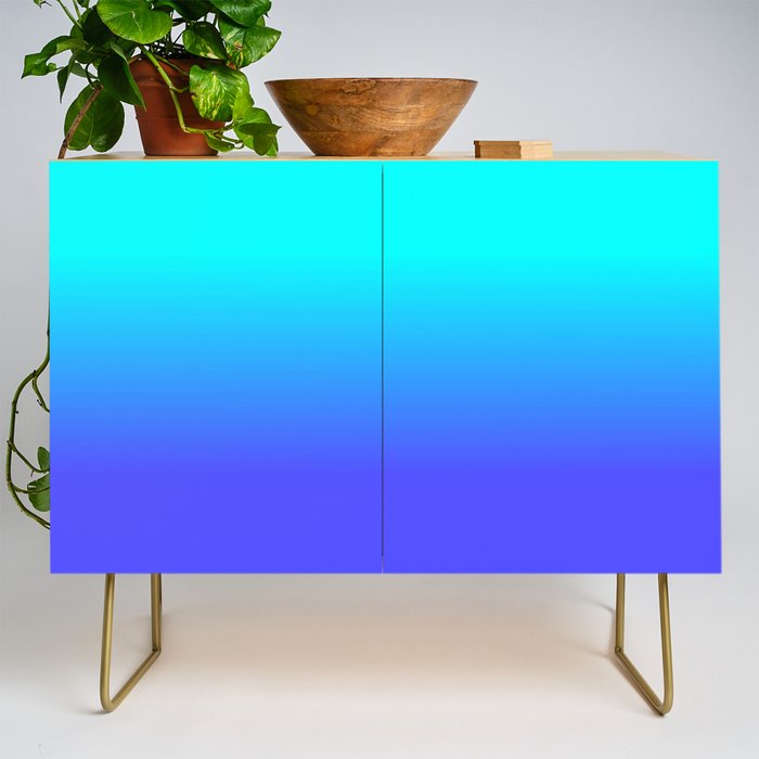 Neon Blue and Bright Neon Aqua Ombré Shade Color Fade Credenza Gallery Image 1
