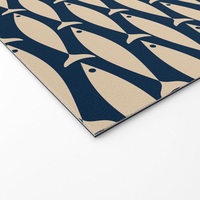 Mid Century Modern Fish Minimalist Pattern in Mid Mod Navy Blue and Beige Welcome Mat Gallery Image 2