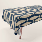 Mid Century Modern Fish Minimalist Pattern in Mid Mod Navy Blue and Beige Tablecloth Gallery Image 1