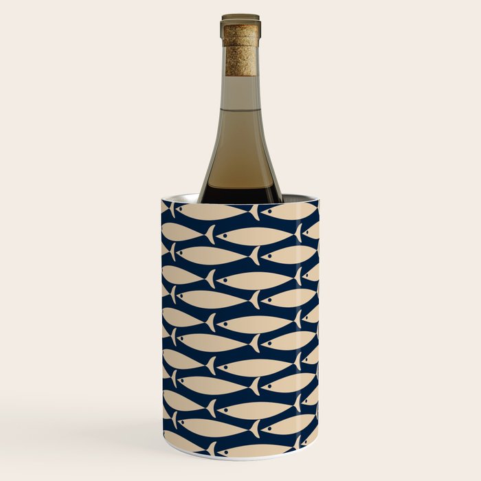 Mid Century Modern Fish Minimalist Pattern in Mid Mod Navy Blue and Beige Wine Chiller Gallery Image 1