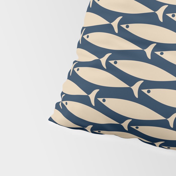 Mid Century Modern Fish Minimalist Pattern in Mid Mod Navy Blue and Beige Pillow Sham Gallery Image 4