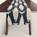 Mid Century Modern Fish Minimalist Pattern in Mid Mod Navy Blue and Beige Table Runner Gallery Image 1