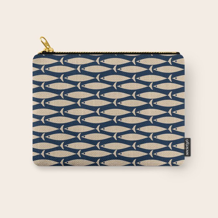 Mid Century Modern Fish Minimalist Pattern in Mid Mod Navy Blue and Beige Carry All Pouch Gallery Image 1