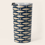 Mid Century Modern Fish Minimalist Pattern in Mid Mod Navy Blue and Beige Travel Mug Gallery Image 3