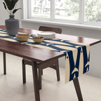 Mid Century Modern Fish Minimalist Pattern in Mid Mod Navy Blue and Beige Table Runner Gallery Image 2