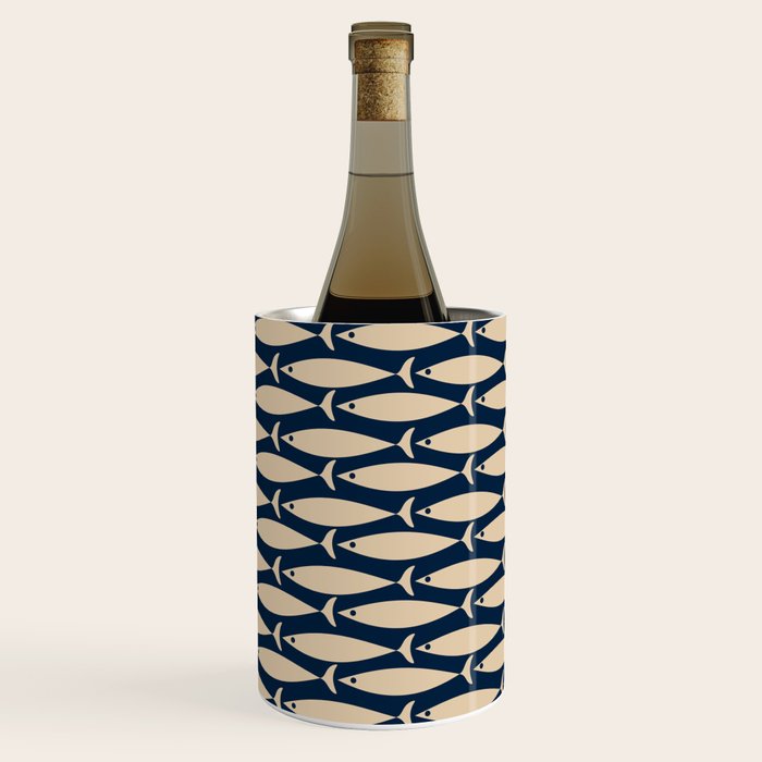 Mid Century Modern Fish Minimalist Pattern in Mid Mod Navy Blue and Beige Wine Chiller Gallery Image 2