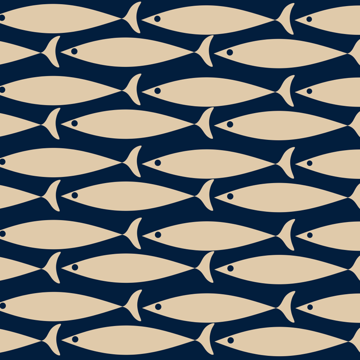 Mid Century Modern Fish Minimalist Pattern in Mid Mod Navy Blue and Beige Coffee Mug Gallery Image 2