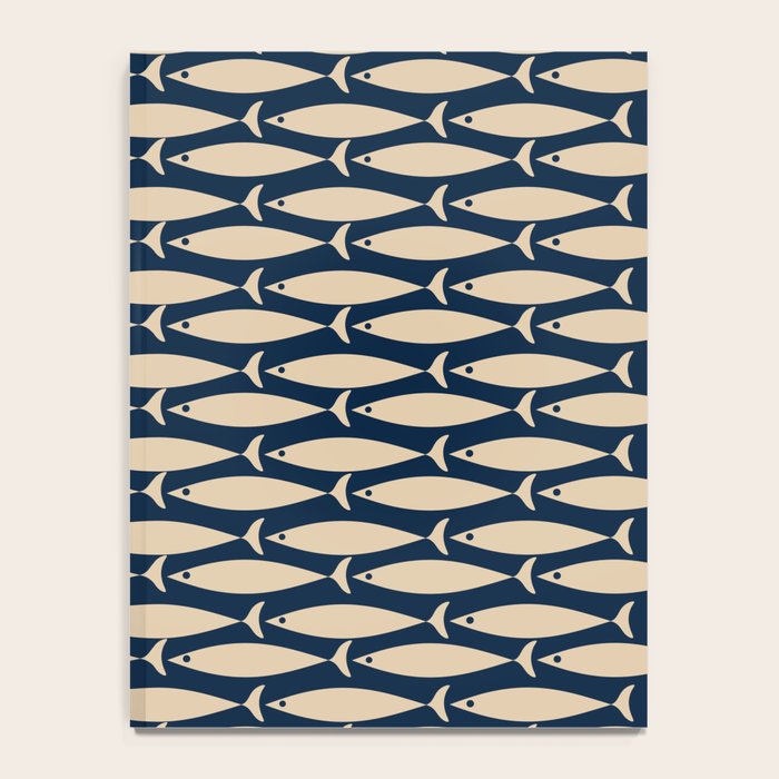 Mid Century Modern Fish Minimalist Pattern in Mid Mod Navy Blue and Beige Notebook Gallery Image 4