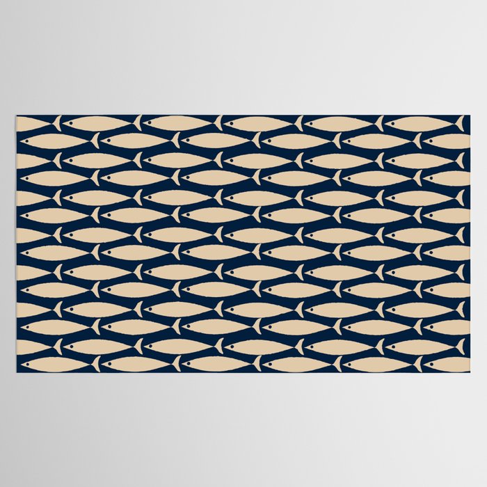 Mid Century Modern Fish Minimalist Pattern in Mid Mod Navy Blue and Beige Tablecloth Gallery Image 2