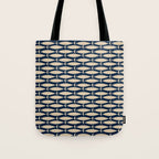 Mid Century Modern Fish Minimalist Pattern in Mid Mod Navy Blue and Beige Tote Bag Gallery Image 1