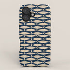 Mid Century Modern Fish Minimalist Pattern in Mid Mod Navy Blue and Beige iPhone Case Gallery Image 1