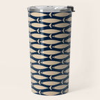 Mid Century Modern Fish Minimalist Pattern in Mid Mod Navy Blue and Beige Travel Mug Gallery Image 2