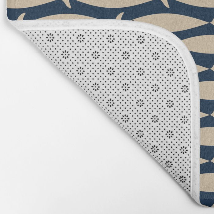 Mid Century Modern Fish Minimalist Pattern in Mid Mod Navy Blue and Beige Bath Mat Gallery Image 2