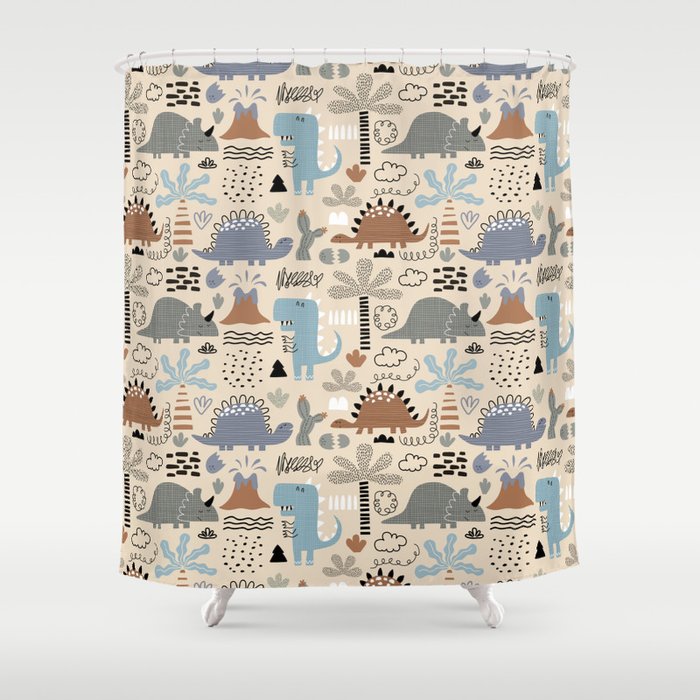 Nursery Wall Art, Nursery Prints, Neutral Nursery Decor, Dinosaur Print Shower Curtain Gallery Image 1