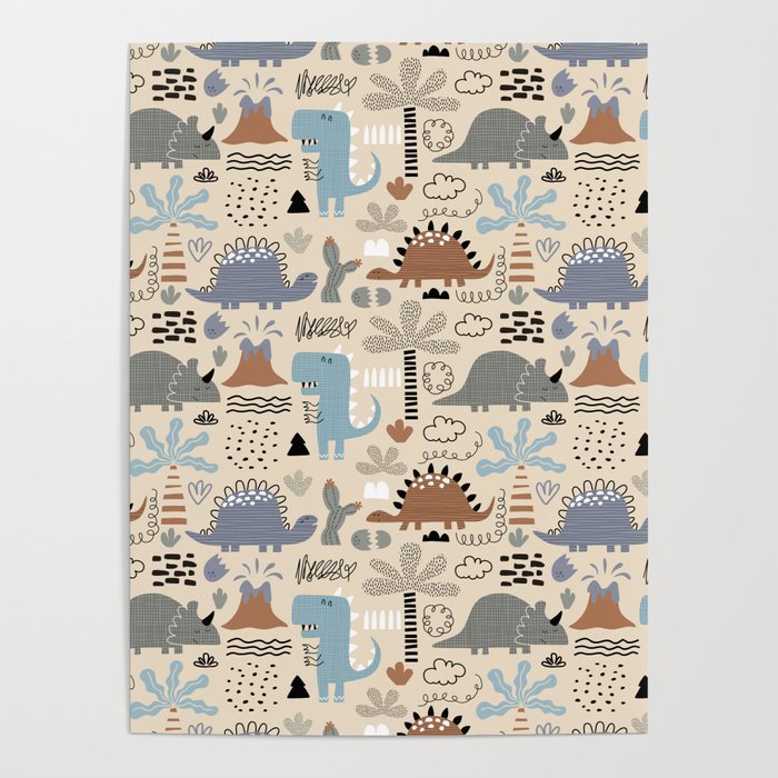 Nursery Wall Art, Nursery Prints, Neutral Nursery Decor, Dinosaur Print Poster Gallery Image 1