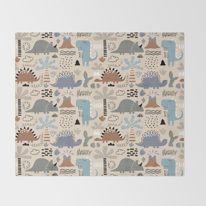 Nursery Wall Art, Nursery Prints, Neutral Nursery Decor, Dinosaur Print Throw Blanket Gallery Image 2