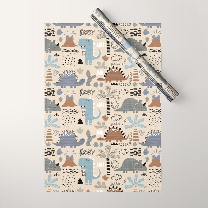 Nursery Wall Art, Nursery Prints, Neutral Nursery Decor, Dinosaur Print Wrapping Paper Gallery Image 1