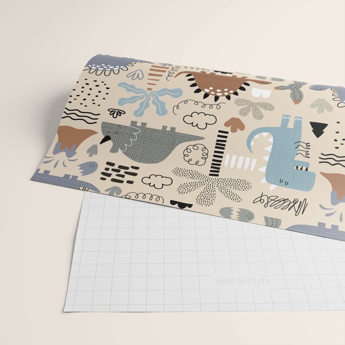 Nursery Wall Art, Nursery Prints, Neutral Nursery Decor, Dinosaur Print Wrapping Paper Gallery Image 2