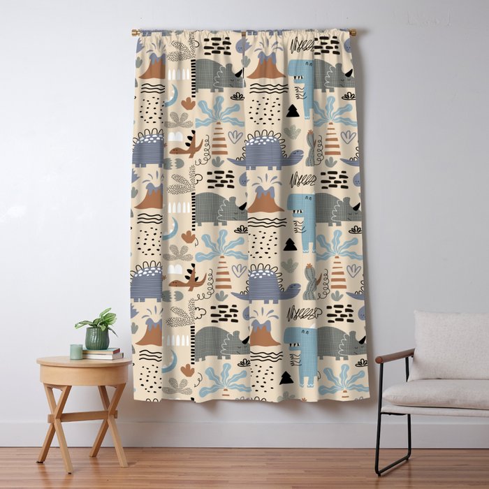 Nursery Wall Art, Nursery Prints, Neutral Nursery Decor, Dinosaur Print Window Curtain Gallery Image 1