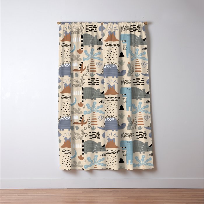 Nursery Wall Art, Nursery Prints, Neutral Nursery Decor, Dinosaur Print Window Curtain Gallery Image 3