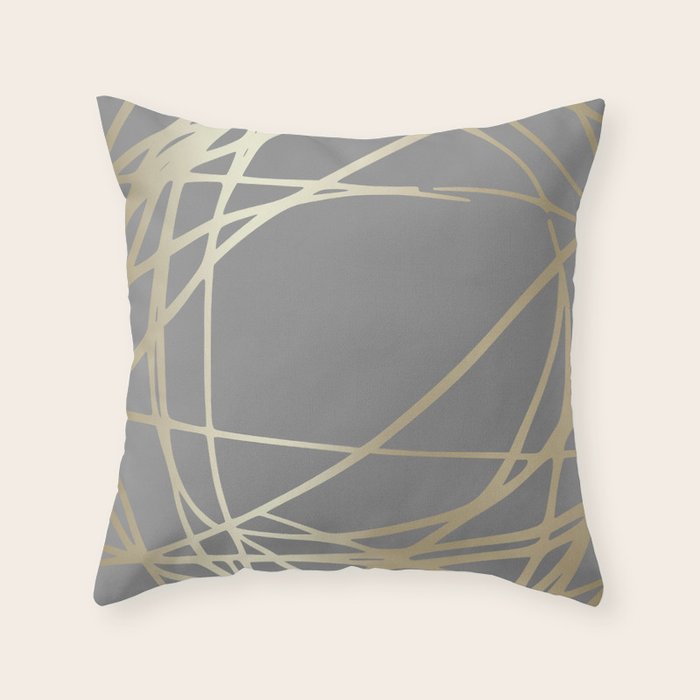 Gold and Gray Circles and Swirls Striped Abstract Pattern Throw Pillow Gallery Image 6