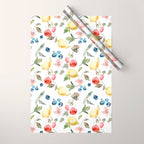 Lemon Berries and Cherries Watercolor Pattern Wrapping Paper Gallery Image 1