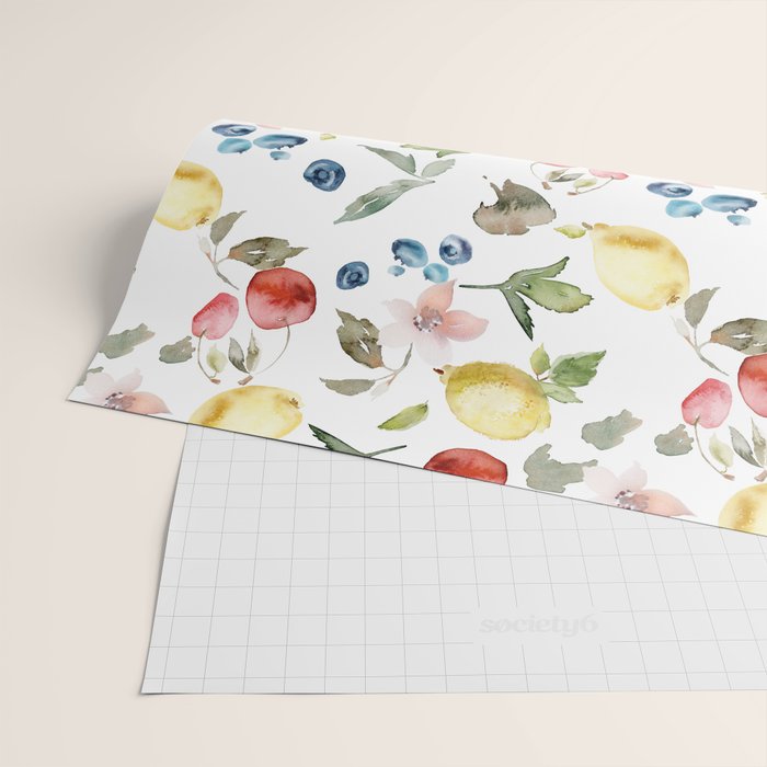 Lemon Berries and Cherries Watercolor Pattern Wrapping Paper Gallery Image 2