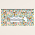Blue Easter Bunny and Chick Floral Desk Mat Gallery Image 1