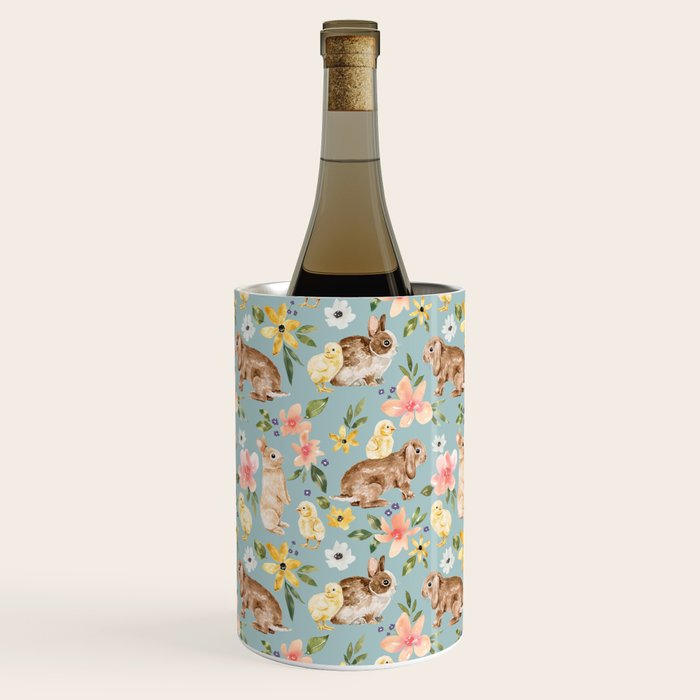 Blue Easter Bunny and Chick Floral Wine Chiller Gallery Image 2
