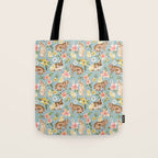 Blue Easter Bunny and Chick Floral Tote Bag Gallery Image 1