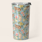 Blue Easter Bunny and Chick Floral Travel Mug Gallery Image 2
