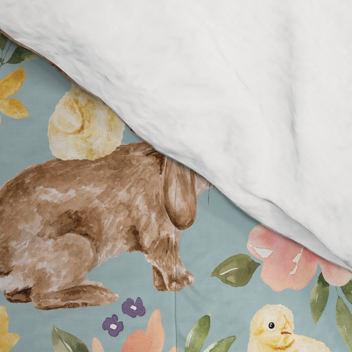 Blue Easter Bunny and Chick Floral Comforter Gallery Image 4